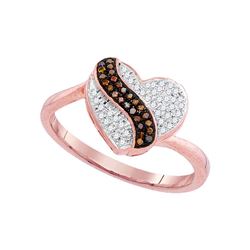 0.15 CTW Red Color Diamond Heart Cluster Ring 10KT Rose Gold - REF-25X4Y