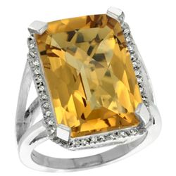 Natural 15.06 ctw Whisky-quartz & Diamond Engagement Ring 14K White Gold - REF-75K3R
