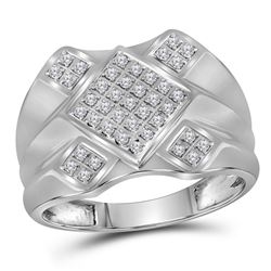 0.33 CTW Mens Diamond Diagonal Square Cluster Ring 10KT White Gold - REF-37Y5X
