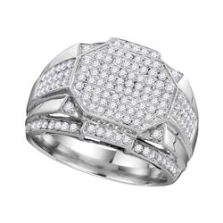 1.51 CTW Mens Diamond Polygon Octagon Cluster Ring 10KT White Gold - REF-112N5F