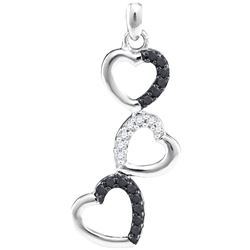 0.17 CTW Black Color Diamond Triple Heart Love Pendant 10KT White Gold - REF-14N9F