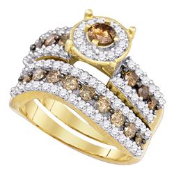 1.72 CTW Cognac-brown Color Diamond Bridal Ring 10KT Yellow Gold - REF-67W4K