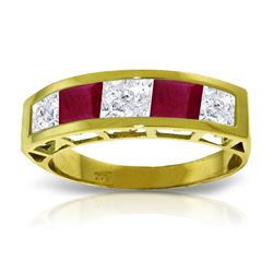Genuine 2.35 ctw White Topaz & Ruby Ring Jewelry 14KT Yellow Gold - REF-56X7M