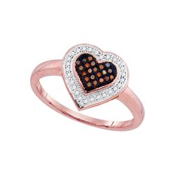 0.16 CTW Red Color Diamond Heart Love Ring 10KT Rose Gold - REF-22X4Y
