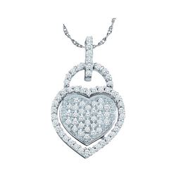 0.25 CTW Diamond Heart Lock Pendant 10KT White Gold - REF-22Y4X