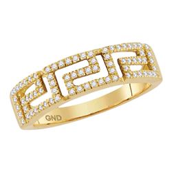 0.20 CTW Diamond Greek Key Ring 10KT Yellow Gold - REF-26Y9X