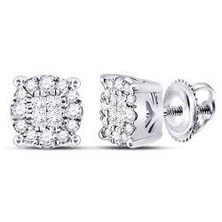 0.25 CTW Princess Diamond Soleil Cluster Earrings 14KT White Gold - REF-33K8W