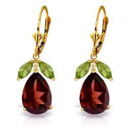 Genuine 13 ctw Garnet & Peridot Earrings Jewelry 14KT Yellow Gold - REF-71M3T