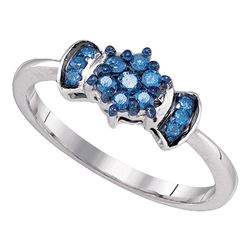 0.25 CTW Blue Color Diamond Flower Cluster Ring 10KT White Gold - REF-19X4Y