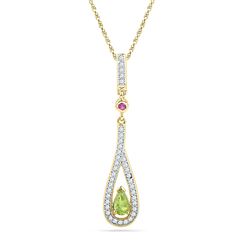 0.16 CTW Pear Created Green Peridot Solitaire Teardrop Pendant 10KT Yellow Gold - REF-14H9M