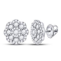 0.82 CTW Diamond Star Cluster Screwback Earrings 14KT White Gold - REF-75N2F