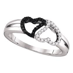 0.17 CTW Black Color Diamond Heart Love Ring 10KT White Gold - REF-18F2N