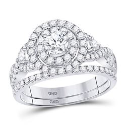 1.49 CTW Diamond Halo Bridal Engagement Ring 14KT White Gold - REF-194X9Y