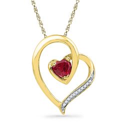 0.03 CTW Created Ruby Heart Love Pendant 10KT Yellow Gold - REF-10N5F
