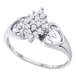 0.15 CTW Prong-set Diamond Cluster Heart Mom Ring 14KT White Gold - REF-14N9F