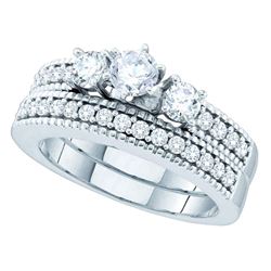 1 CTW Diamond 3-Stone Bridal Engagement Ring 14KT White Gold - REF-165M2H