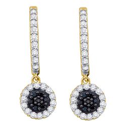 0.50 CTW Black Color Diamond Hoop Flower Dangle Earrings 10KT Yellow Gold - REF-34W4K