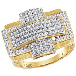0.50 CTW Mens Diamond Convex Cross Rectangle Cluster Ring 10KT Yellow Gold - REF-67F4N