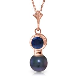 Genuine 1.23 ctw Sapphire & Black Pearl Necklace Jewelry 14KT Rose Gold - REF-20N4R