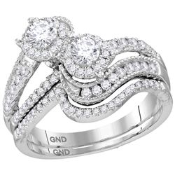 1.03 CTW Diamond 2-stone Bridal Wedding Engagement Ring 14KT White Gold - REF-134N9F