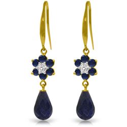 Genuine 7.61 ctw Sapphire & Diamond Earrings Jewelry 14KT Yellow Gold - REF-49R8P