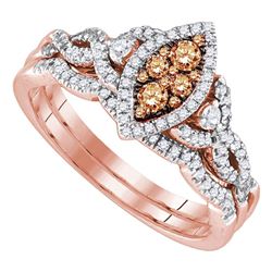 0.50 CTW Brown Diamond Cluster Bridal Engagement Ring 14KT Rose Gold - REF-82F4N