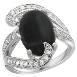 Natural 3.96 ctw onyx & Diamond Engagement Ring 14K White Gold - REF-132K8R