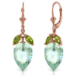 Genuine 23.5 ctw Blue Topaz & Peridot Earrings Jewelry 14KT Rose Gold - REF-67T9A