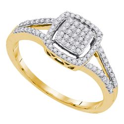 0.25 CTW Diamond Square Cluster Split-shank Ring 10KT Yellow Gold - REF-25N4F
