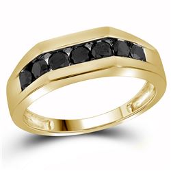 1 CTW Mens Black Color Diamond Wedding Ring 10KT Yellow Gold - REF-30M2H