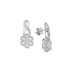 0.99 CTW Diamond Flower Screwback Earrings 14KT White Gold - REF-97M4H
