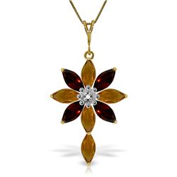 Genuine 2.0 ctw Citrine, Garnet & Diamond Necklace Jewelry 14KT Yellow Gold - REF-47M4T