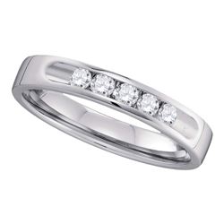0.25 CTW Diamond 5-stone 3.5mm Wedding Ring 14KT White Gold - REF-44K9W