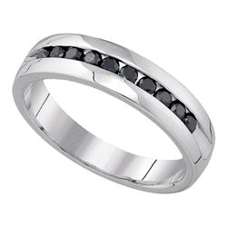 0.53 CTW Mens Black Color Diamond Wedding Ring 10KT White Gold - REF-44N9F