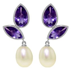 Genuine 16 ctw Pearl & Amethyst Earrings Jewelry 14KT White Gold - REF-42Y2F