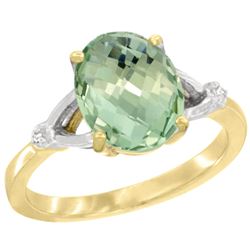 Natural 2.41 ctw Green-amethyst & Diamond Engagement Ring 10K Yellow Gold - REF-24G6M