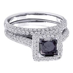 1.25 CTW Black Color Diamond Bridal Wedding Engagement Ring 14KT White Gold - REF-82K4W