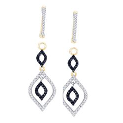 0.50 CTW Black Color Diamond Oval Dangle Earrings 10KT Yellow Gold - REF-41M9H
