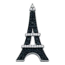 0.33 CTW Black Color Diamond Eiffel Tower France Pendant 10KT White Gold - REF-18X2Y