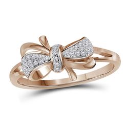 0.10 CTW Diamond Ribbon Bow Knot Ring 10KT Rose Gold - REF-18H2M