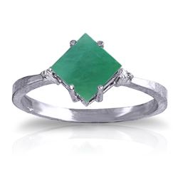 Genuine 1.46 ctw Emerald & Diamond Ring Jewelry 14KT White Gold - REF-39M9T