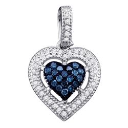 0.20 CTW Blue Color Diamond Framed Heart Pendant 10KT White Gold - REF-14W9K
