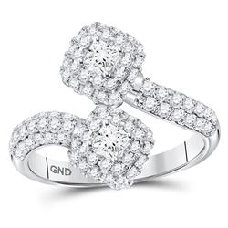 1.51 CTW Princess Diamond 2-stone Hearts Bypass Bridal Ring 14KT White Gold - REF-161M2H
