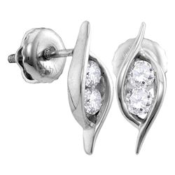 0.25 CTW Diamond 2-stone Hearts Together Stud Earrings 14KT White Gold - REF-26Y3X