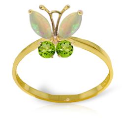 Genuine 0.70 ctw Opal & Peridot Ring Jewelry 14KT Yellow Gold - REF-30H3X