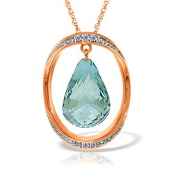 Genuine 11.60 ctw Blue Topaz & Diamond Necklace Jewelry 14KT Rose Gold - REF-112A2K