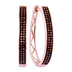 0.33 CTW Red Color Diamond Double Row Hoop Earrings 10KT Rose Gold - REF-37K5W