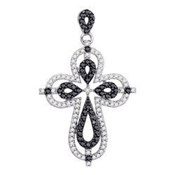 0.54 CTW Black Color Diamond Cross Faith Pendant 10KT White Gold - REF-26K9W
