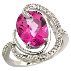 Natural 6.53 ctw pink-topaz & Diamond Engagement Ring 14K White Gold - REF-72G8M