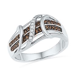 0.25 CTW Cognac-brown Color Diamond Crossover Strand Ring 10KT White Gold - REF-32M9H